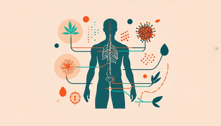 Diagram showing the endocannabinoid system in the human body