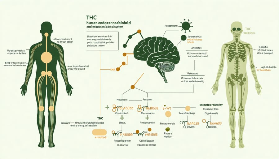 Diagram of THC interaction with the endocannabinoid system